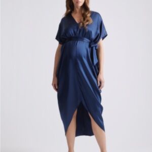 Quince Washable Silk Maternity Dress in Navy Blue